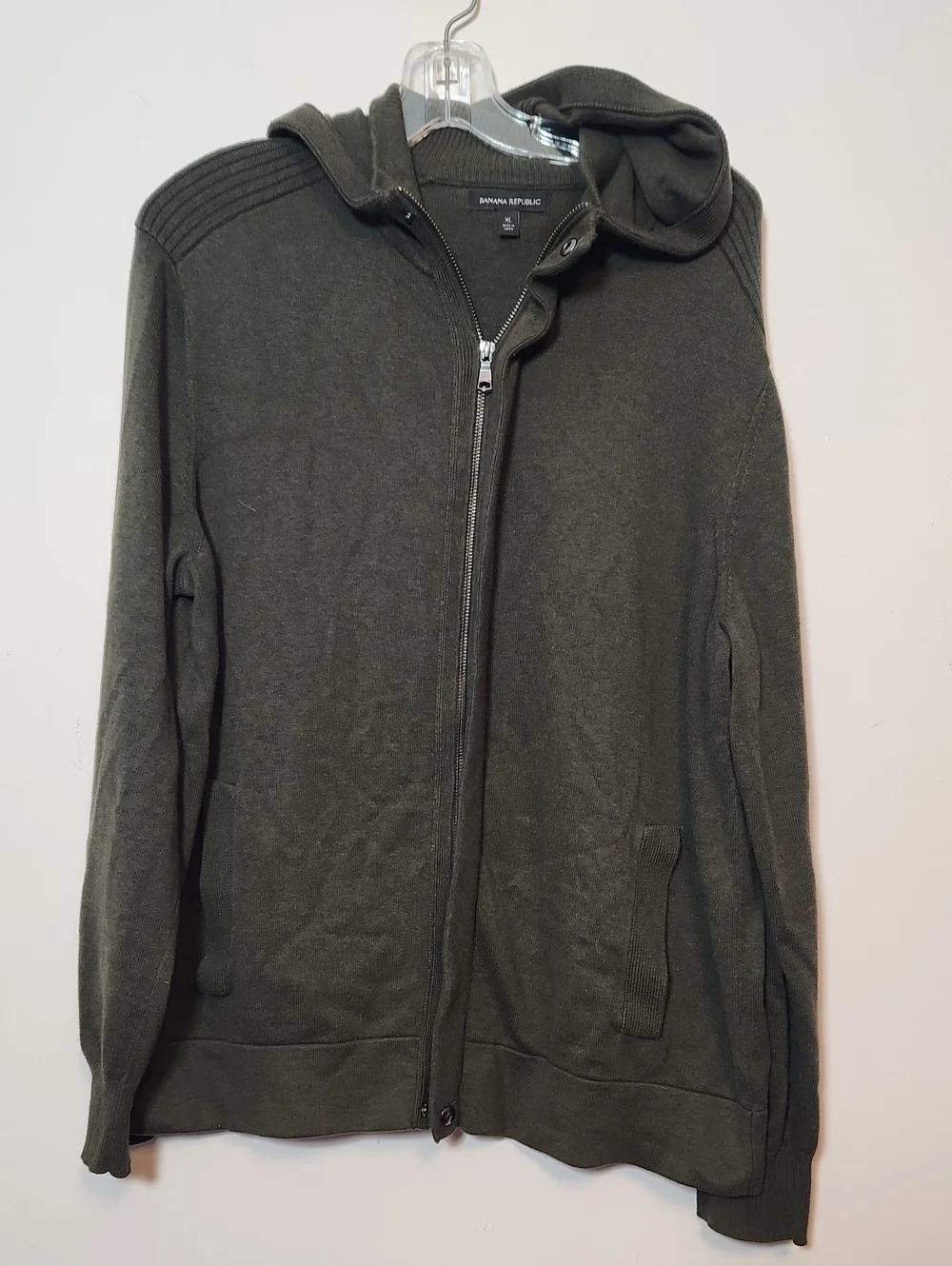 Banana Republic Olive Green Zip-Up Hooded Sweater XL Men's